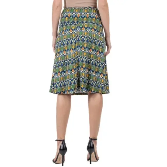 24seven Comfort Apparel Womens Green Geometric Elastic Waist Knee Length Skirt image {2}