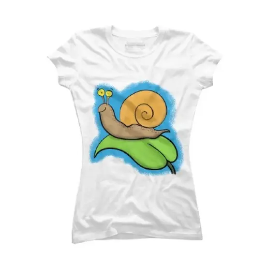 Junior's Design By Humans Cute, happy snail on a leaf cartoon illustration By thefrogfactory T-Shirt image {4}