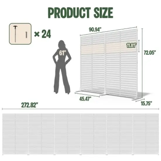 SEVOBAL 6pc Patio Screen Patio Privacy Porch Screen Patio Screens Paged Patio Decorative Screens Patio Screen Decor Outdoor, White, 272.82"*15.75"*72" image {2}