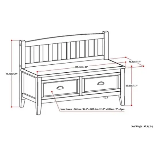 42" Portland Entryway Storage Bench with Drawers - Wyndenhall image {9}