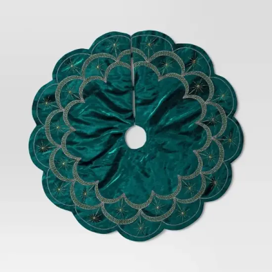 48" Christmas Dia Art Deco Embellished Soft Velvet Tree Skirt Green - Wondershop&trade; image {3}
