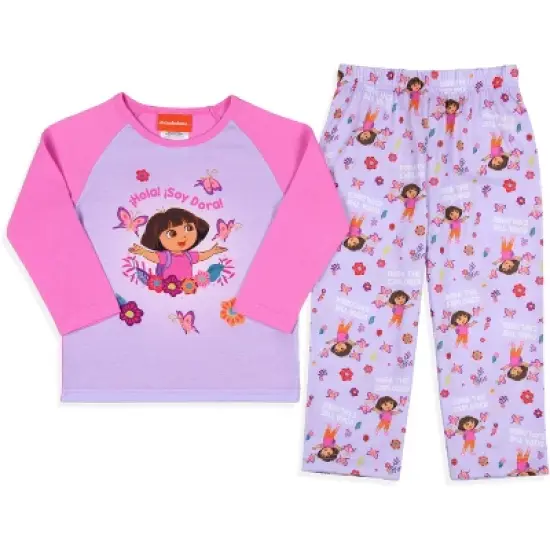 Nickelodeon Toddler Girls' Dora the Explorer Hola Flower Sleep Pajama Set Purple image {3}