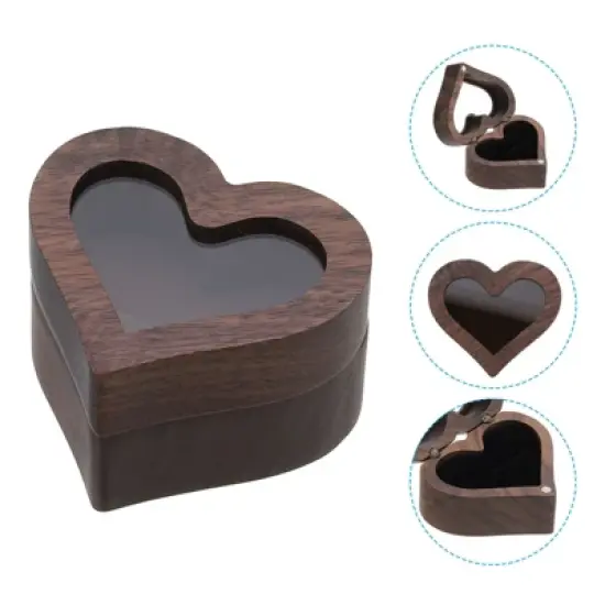 Unique Bargains Heart Shaped Wooden Engagement Ring Box image {2}