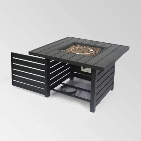 Rene Square 39.25" Iron Gas Fire Pit Matte Black - Christopher Knight Home image {4}