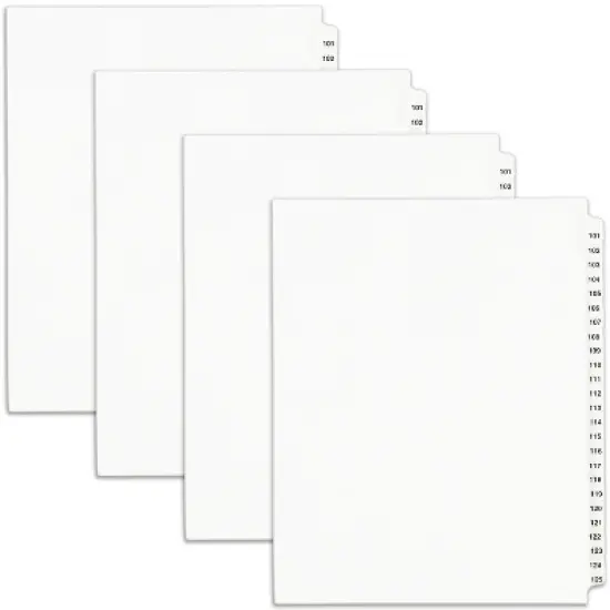 Avery Legal Exhibit Binder Dividers, Preprinted 101-125 Side Tabs, Unpunched Letter Size, 1 Set Collated, 4 Sets per Pack (01334) image {6}