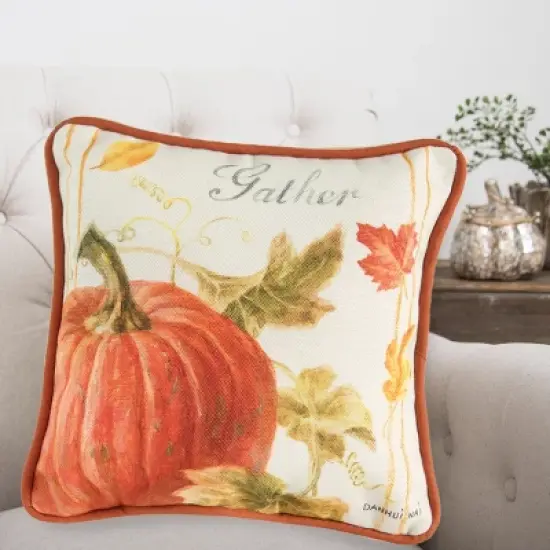 C&F Home 8" x 8" Gather Pumpkin Petite Printed Fall Throw Pillow image {3}