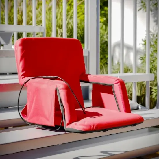Emma and Oliver Portable Heated Reclining Stadium Chair with Armrests, Heated Padded Back & Heated Seat with Dual Storage Pockets and Backpack Straps image {1}