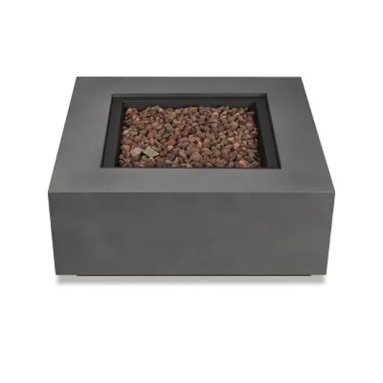 Aegean Square Fire Table with NG Conversion Weather Slate - Real Flame: Steel Lid, Lava Rock, Protective Cover image {1}