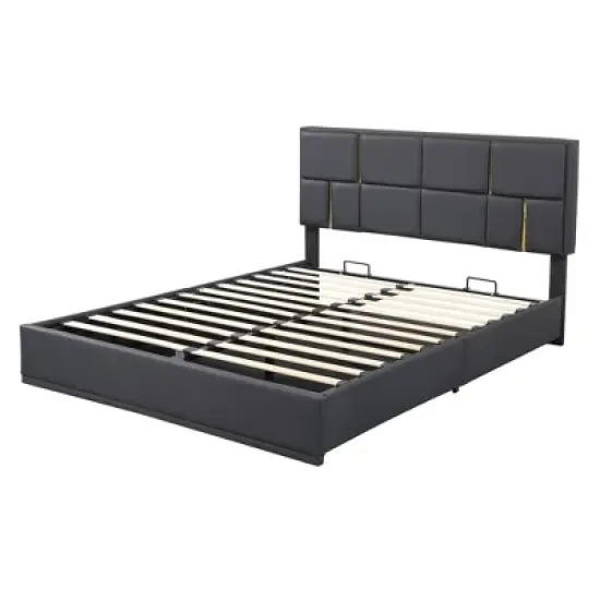 2-Pieces Bedroom Sets,Queen Size Upholstered Platform Bed with Hydraulic Storage System,Storage Ottoman with Metal Legs image {4}