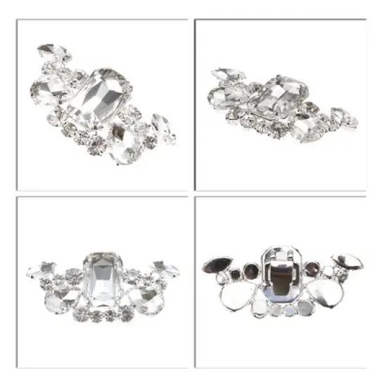 Unique Bargains Women's Rhinestone Shoe Buckle 2.76"x1.18" Silver Tone 2 Pcs image {3}