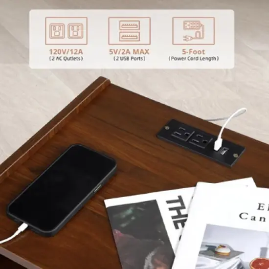 Nightstand with Storage &ndash; Mid Century Modern Bedroom Side Table Built-in Charging Station with 2 USB Ports & 2 Power Outlets image {3}