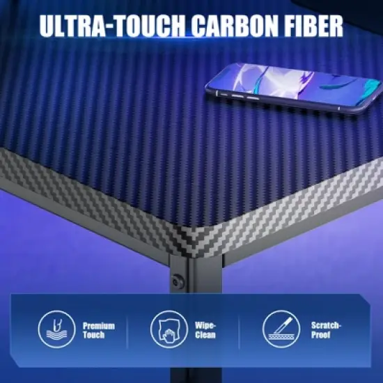 GTRACING 47" L Shaped Gaming Desk with a Mini-Table, Carbon Fiber Style Computer Desk image {6}