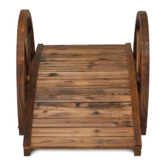 JOMEED CC77 3.3 Foot Natural Fir Wood Backyard Garden Arched Footbridge with Half-Wheel Style Railings for Small Creeks or Streams, Brown Stain image {3}