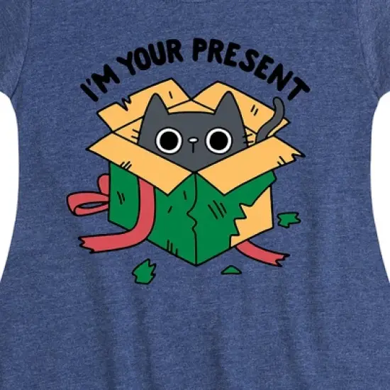 Girls' - Instant Message - Cat Christmas Present Fit & Flair Cap Sleeve Graphic Dress image {1}