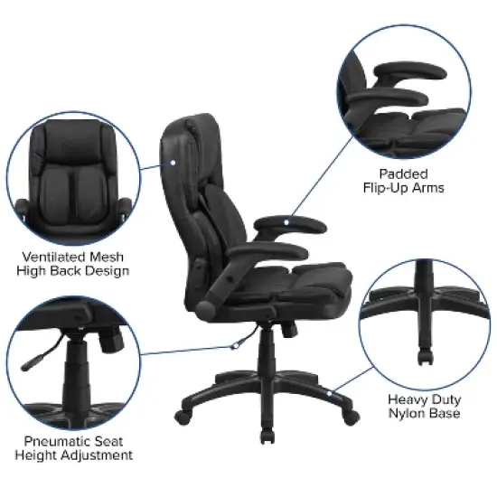Flash Furniture Hansel Extreme Comfort High Back Black LeatherSoft Executive Swivel Ergonomic Office Chair with Flip-Up Arms image {3}