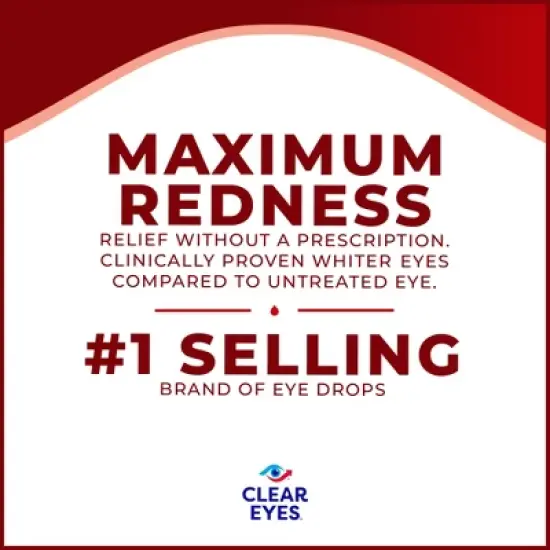 Clear Eyes Maximum Strength Eye Drops for Redness Relief, Dryness, Burning, & Irritation - 0.5 fl oz image {2}