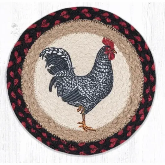 Earth Rugs Black & White Rooster Printed Round Trivet &ndash; 10"x10" Braided Jute Hot Pad, Farmhouse Country Kitchen Accent image {1}