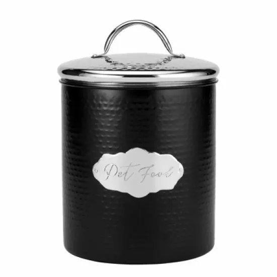 Amici Pet Cavalier Canister, Set of 2 - Black & Silver Toned Hammered Metal Food Storage with Handles - Airtight Lid Containers - (38 Oz & 104 Oz) image {2}