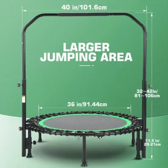 ANCHEER 40inch Foldable Trampoline Fitness Rebounder with Resistance Bands Adjustable Handle Max Load 450lbs image {6}
