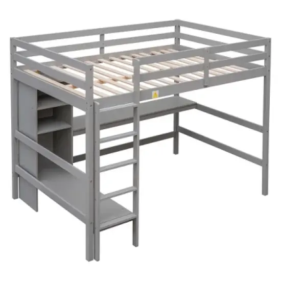 Full Size Loft Bed with Multifunction Shelves and Under-Bed Desk - ModernLuxe image {4}