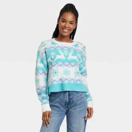 Women's Reindeer Graphic Sweater - Blue image {4}