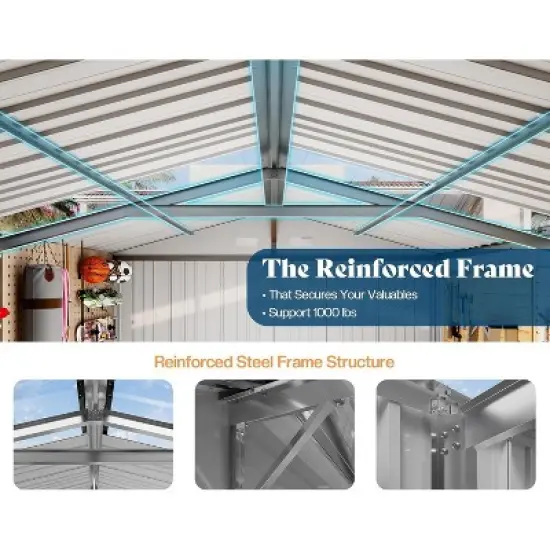 AMERLIFE 10.1x11.5x7.4 FT Galvanized Steel Storage Shed with 2 4-Pane Windows Hinged Double Doors image {5}