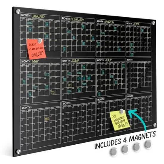 SCRIBBLEDO Yearly Black Wall Calendar Glass Dry Erase Board 34"x46"  Magnetic Glass Whiteboard Planner for Home Office & Classroom image {4}