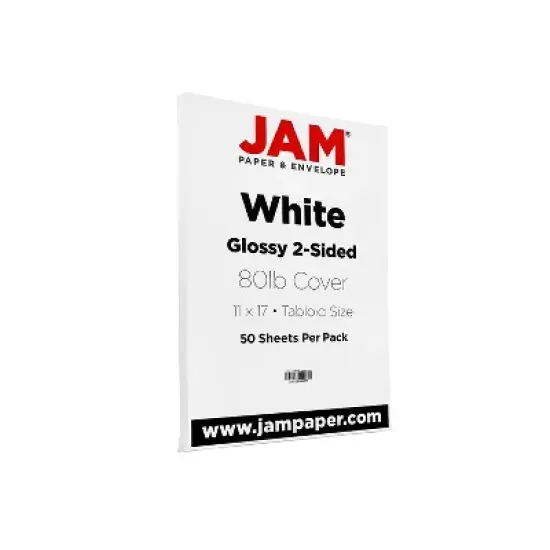 JAM Paper Glossy 2-Sided Tabloid Cardstock 80 lb. 11" x 17" White 50 Sheets/Pack (236937597) image {2}