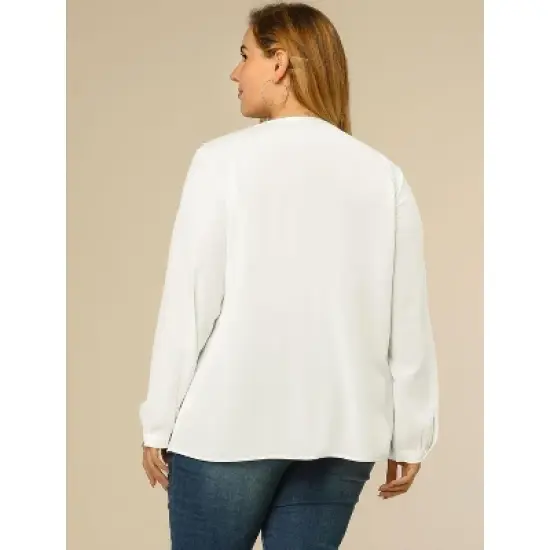 Agnes Orinda Women's Plus Size Work Fashion V Neck Chiffon Ruffle Top image {4}