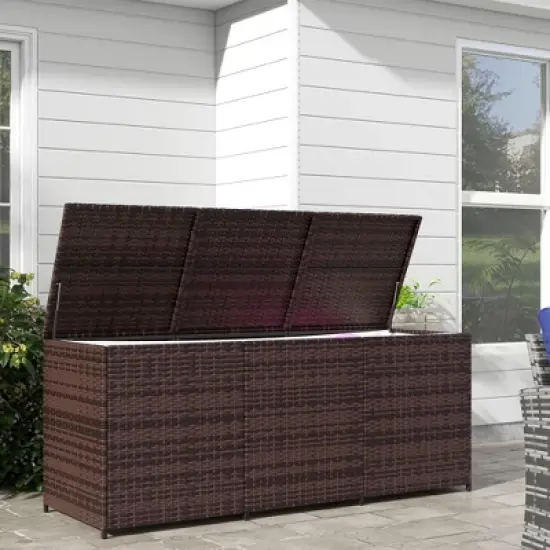 Outsunny 175 Gallon Outdoor Storage Box with Inner Liner, PE Rattan Wicker Deck Box with Pneumatic Bar Lift image {2}