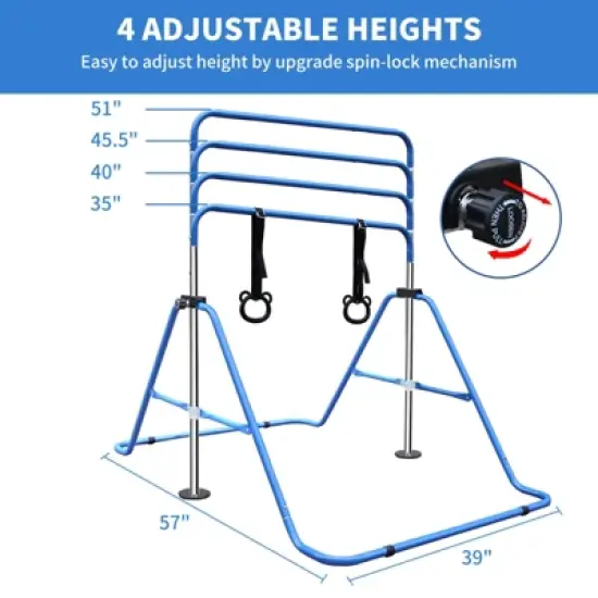 Gulches Blue Multi-Functional Adjustable Height Children's Horizontal Gymnastic Bar With Bear Rings image {6}