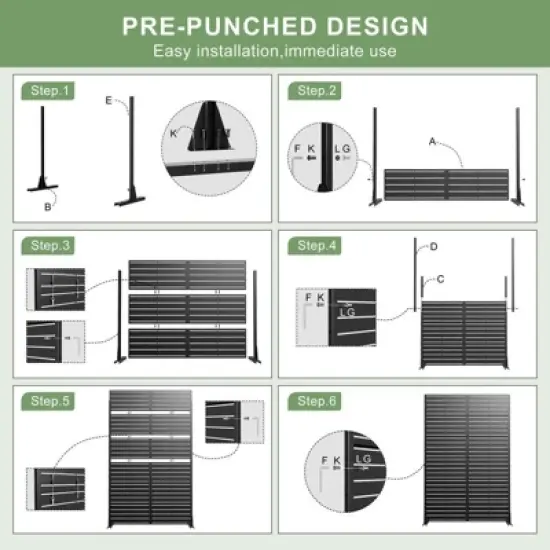 PexFix 72 in. x 94 in. Black Metal Freestanding Privacy Screen Garden Fence For Deck Patio Balcony Outdoor Privacy Panel Louvered Design image {6}