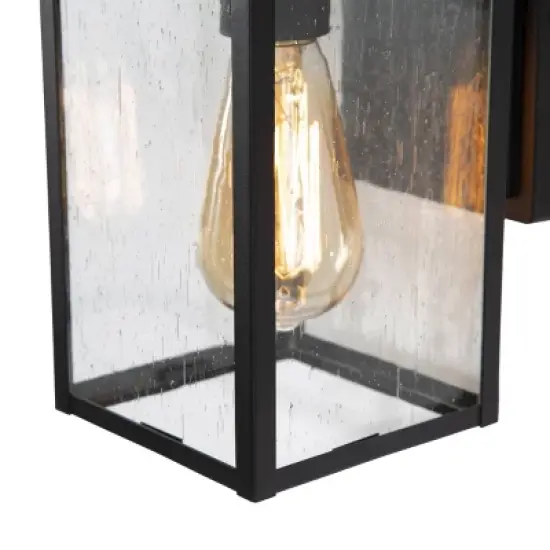 10.5" Square Metal/Glass Outdoor Wall Lamp Black - LNC image {5}