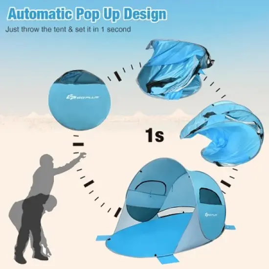 Costway Pop Up Beach Tent Anti-UV UPF 50 Plus Portable Sun Shelter for 3-4 Person image {7}