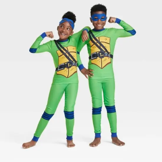 Kids' Teenage Mutant Ninja Turtles Leonardo Halloween Matching Family Long Sleeve Pajama Set with Mask - Green image {3}