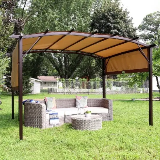 Sunnydaze 9' x 12' Metal Arched Pergola with Retractable Canopy image {6}