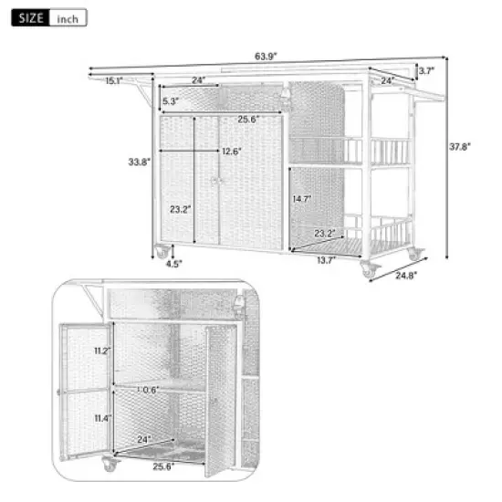Cesicia 63.9" W Outdoor Kitchen Storage Island with Foldable Side Tabletop, Ample Storage Space, Bottle Opener for Outside BBQ, Patio, Dark Brown image {13}