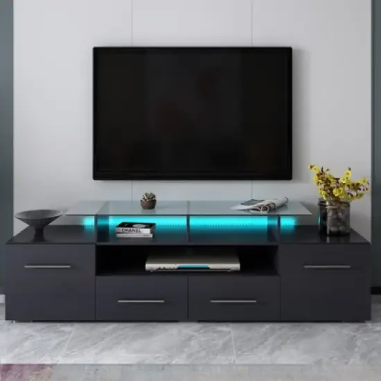 ModernLuxe Modern Stylish Functional TV stand with Color Changing LED Lights High Gloss TV Cabinet image {1}