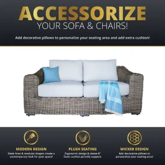 Kinger Home Hawaii 4-Piece Wicker Patio Furniture Set, Outdoor Conversation Patio Set with Deep Seating image {3}