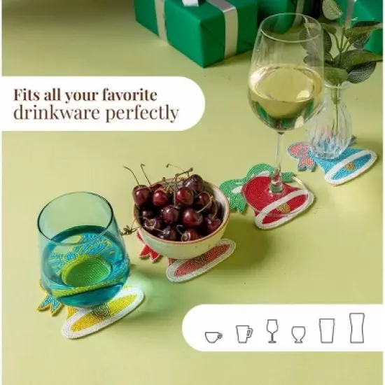 Folkulture Christmas Coasters Set of 4 (4") Merry Bell Coaster for Christmas Table | Cute Holiday Coasters for Christmas D&eacute;cor Gifts for Women image {3}