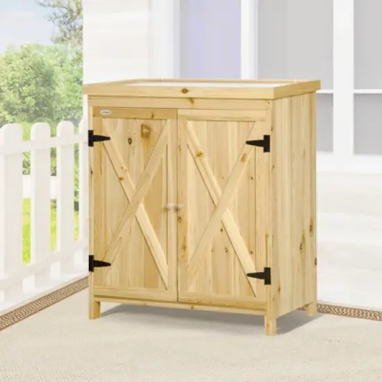 WELLFOR Outdoor Storage Cabinet Garden Tool Shed with Galvanized Top image {3}