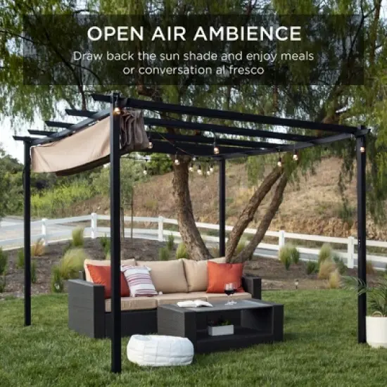 Best Choice Products 10x10ft Weather-Resistant Pergola, Patio Shelter w/ Retractable Sun Shade Canopy, Steel Frame image {2}
