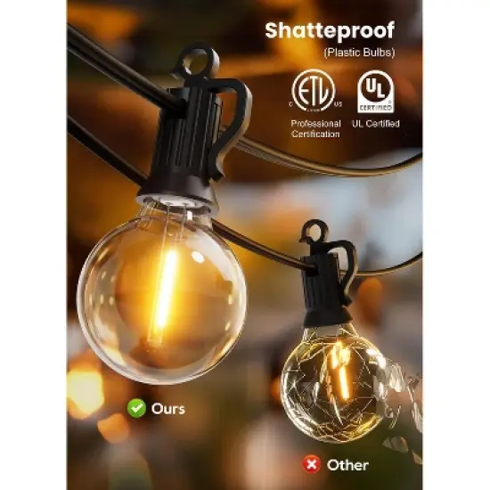 Itopfox Outdoor String Lights, 50FT 25 G40 Bulbs Shatterproof Patio Lights, IP65 Waterproof Dimmable Hanging Connectable Globe LED for Backyard image {6}