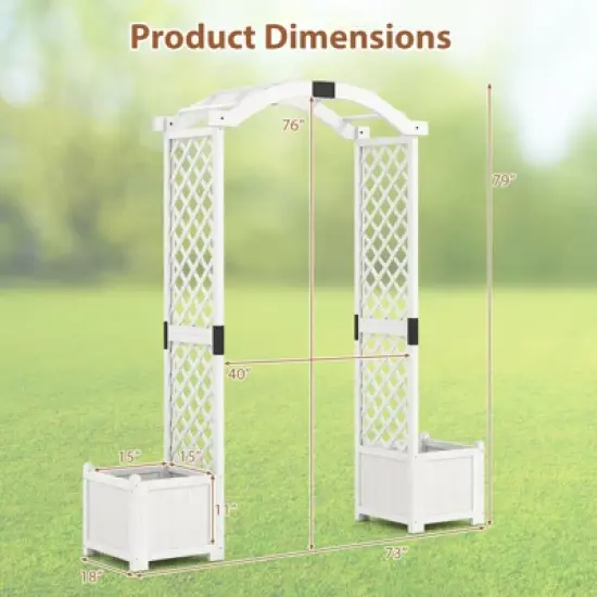 Tangkula Garden Arbor w/ Planter Wooden Planter Arch w/ Trellis White image {8}