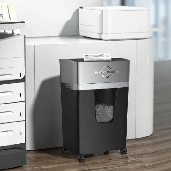 BONSEN 12-Sheet Micro Cut Paper Shredder, P-4 Security, 55dB Ultra-Quiet, 40-Min Shredding, Shreds Credit Cards/Staples, 5.3-Gal Pullout Bin image {7}