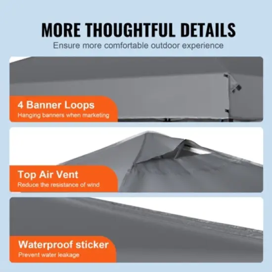 VEVOR Pop Up Canopy Tent, 10 x 10 ft, 250 D PU Silver Coated Tarp, with Portable Roller Bag and 4 Sandbags, Waterproof and Sun Shelter Gazebo image {6}