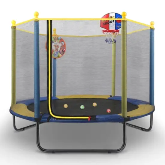 SUGIFT Kids Trampoline with Safety Enclosure Net & Basketball Hoop &ndash; Indoor Outdoor Mini Trampoline for Toddlers image {7}