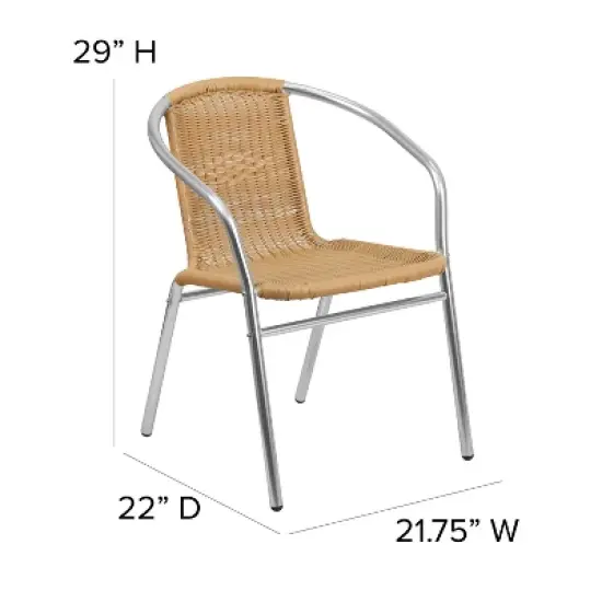 Emma and Oliver 4 Pack Aluminum and Rattan Commercial Indoor-Outdoor Restaurant Stack Chair image {4}