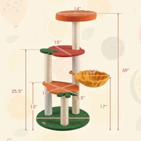 Costway Fruit Style Cat Tree Multi-level Cat Tower w/Padded Top Perch Indoor Cat Climbing Frame image {2}