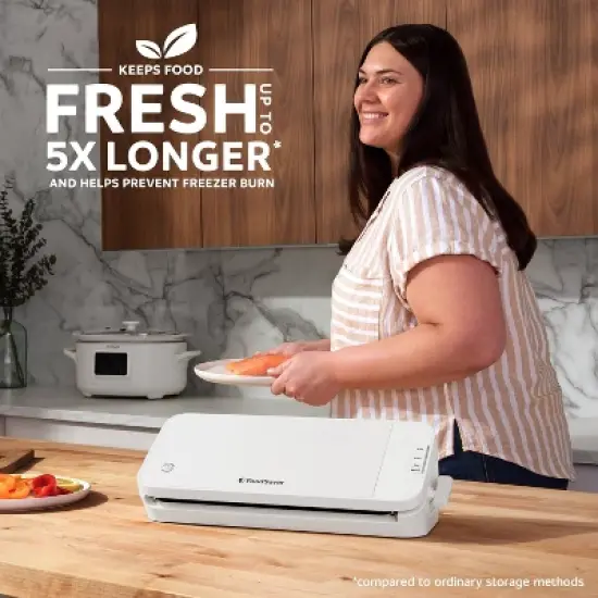 FoodSaver Select Vacuum Sealer with Bags and Roll Oatmilk VS2120: 5-Year Warranty, Plastic, Spot Clean, 6.9 lbs, 17.9" Width image {1}